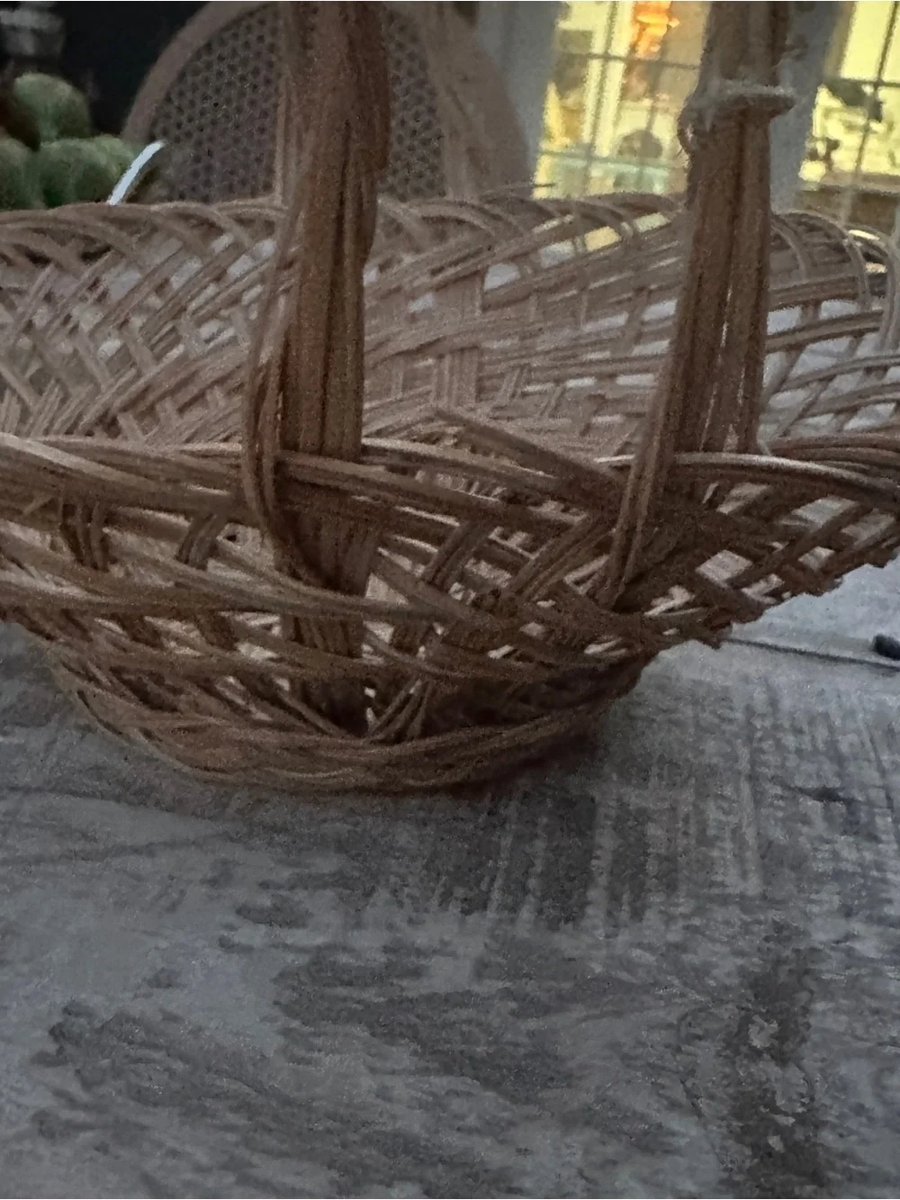 Small Vintage Hand Woven Natural Rattan Basket with Handle